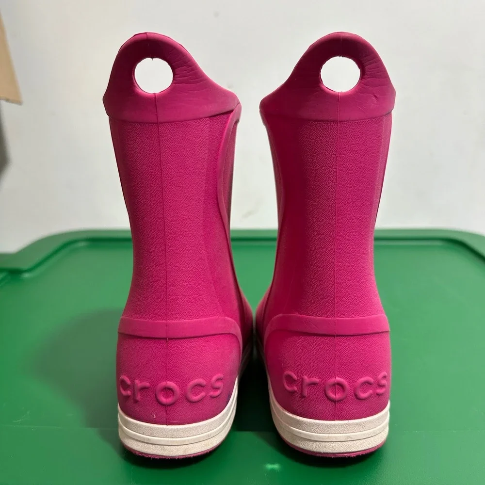 Kids Crocs Rain Boots Pink C10 Rubber Waterproof Pull On
